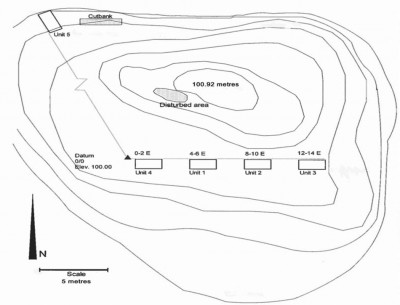 Figure 2. Plan map showing location of units at Siriki shell mound.